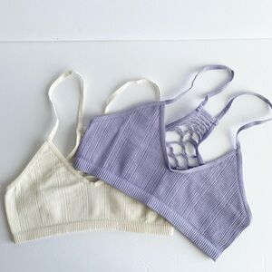 Free People Intimately RacerBack Bralettes Set Of Two (2) Lilac Cream XS/S NWOT